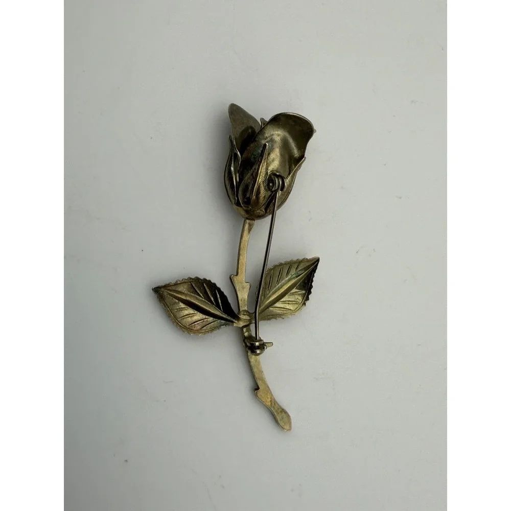 Rose Flower Floral Brooch Gold Tone Vintage 3